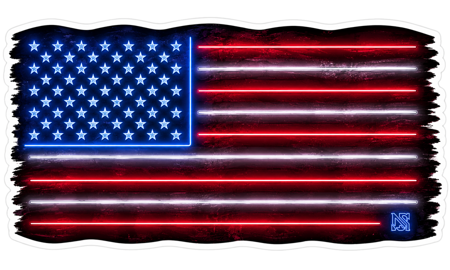 Neon Flag Sticker | Glowing American Flag Decal | Waterproof Vinyl