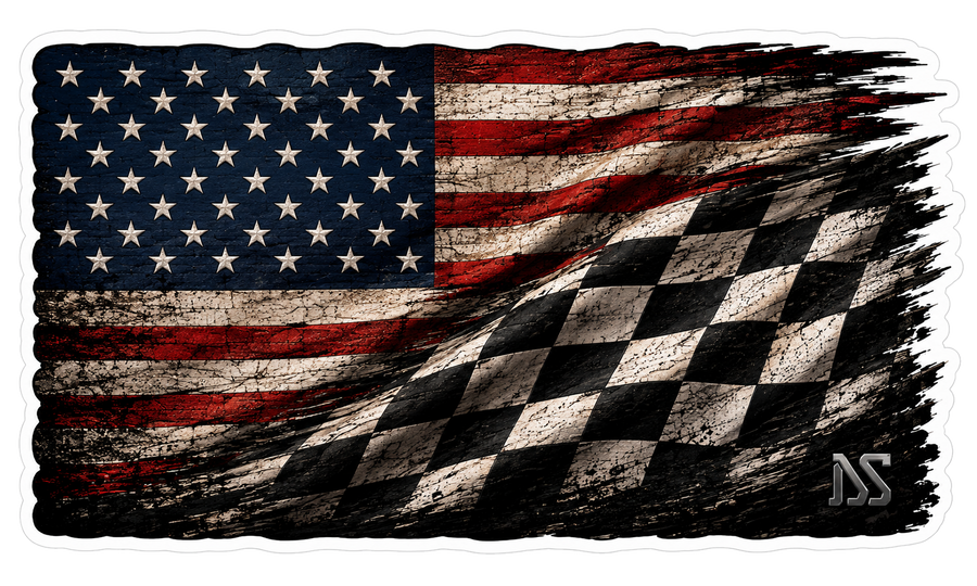 Racing Flag Sticker | Checkered American Flag Decal | Waterproof Vinyl