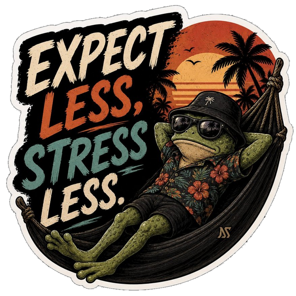 Frog Hammock Sticker | Expect Less Stress Less Decal (Waterproof)