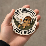 No Thoughts Just Vibes Sticker, Camping Bear Vinyl Sticker, Outdoor Adventure Sticker, Water Bottle Laptop Sticker