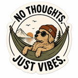 No Thoughts Just Vibes Sticker, Camping Bear Vinyl Sticker, Outdoor Adventure Sticker, Water Bottle Laptop Sticker