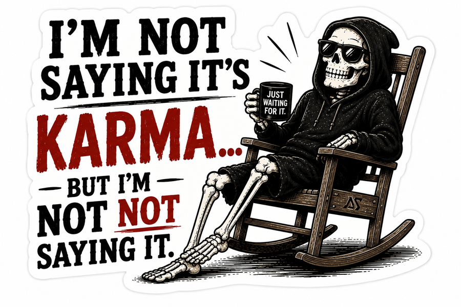 Karma Sticker | Sarcastic Skeleton Rocking Chair Decal