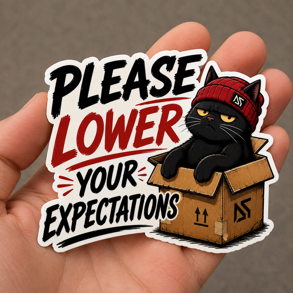 Please Lower Your Expectations Sticker | Grumpy Cat In A Box Decal