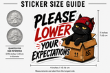 Please Lower Your Expectations Sticker | Grumpy Cat In A Box Decal — size guide