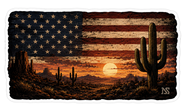Desert Flag Sticker | Southwest Sunset American Flag Decal | Waterproof Vinyl