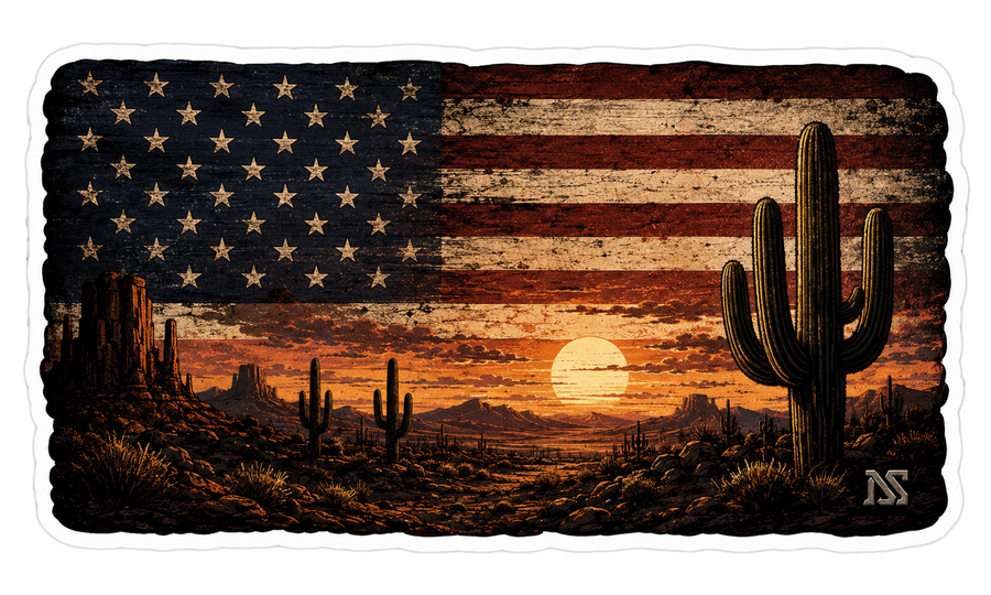 Desert Flag Sticker | Southwest Sunset American Flag Decal | Waterproof Vinyl