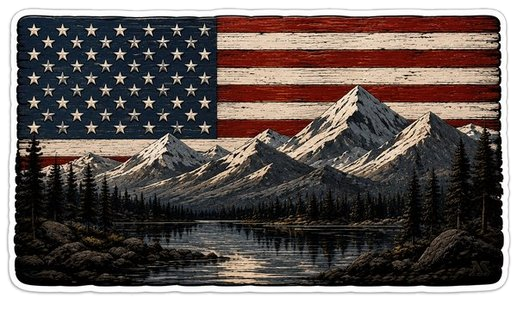 Mountain Flag Sticker | Outdoor American Flag Decal | Waterproof Vinyl