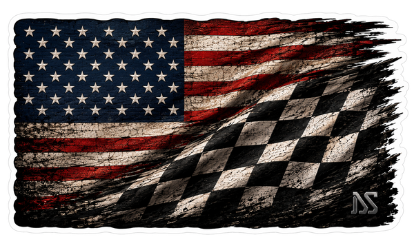 Racing Flag Sticker | Checkered American Flag Decal | Waterproof Vinyl