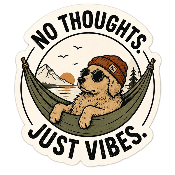 No Thoughts Just Vibes Sticker, Camping Bear Vinyl Sticker, Outdoor Adventure Sticker, Water Bottle Laptop Sticker