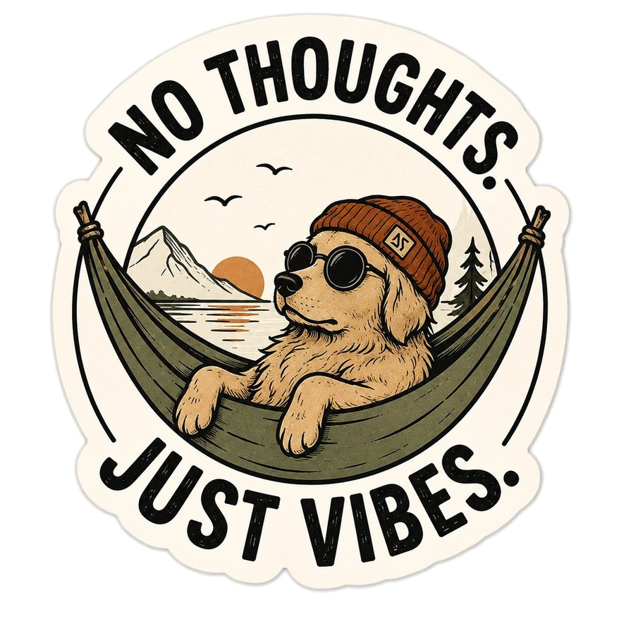 No Thoughts Just Vibes Sticker, Camping Bear Vinyl Sticker, Outdoor Adventure Sticker, Water Bottle Laptop Sticker